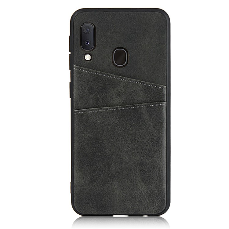 Mobile Phone Case Dual Card Slots PU Leather Coated Hard PC Phone Shell for Samsung Galaxy A20e - Black-2