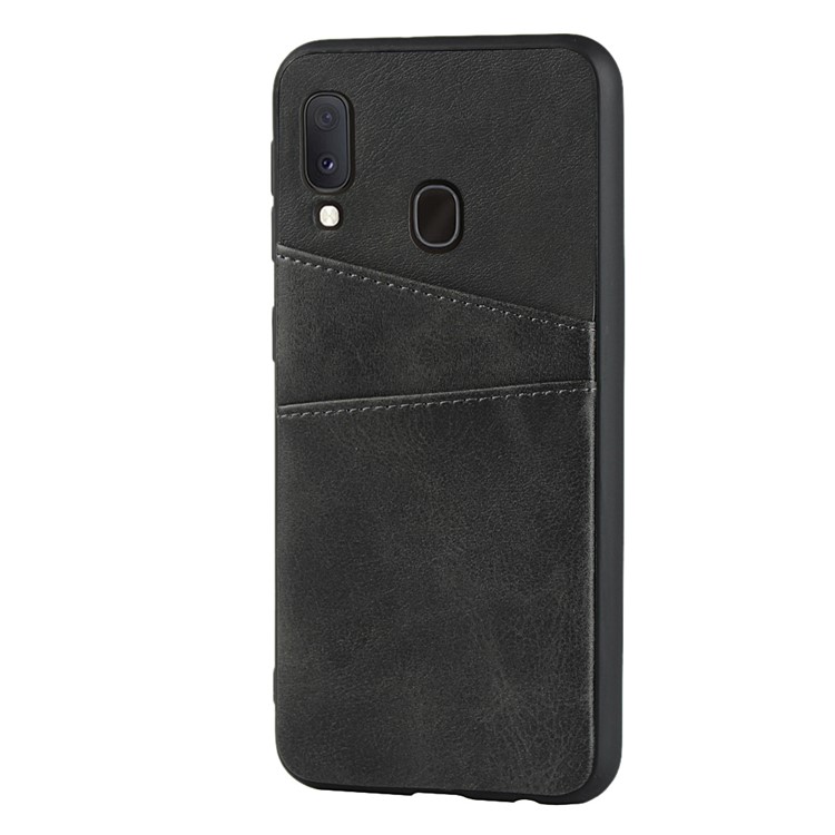 Mobile Phone Case Dual Card Slots PU Leather Coated Hard PC Phone Shell for Samsung Galaxy A20e - Black-3