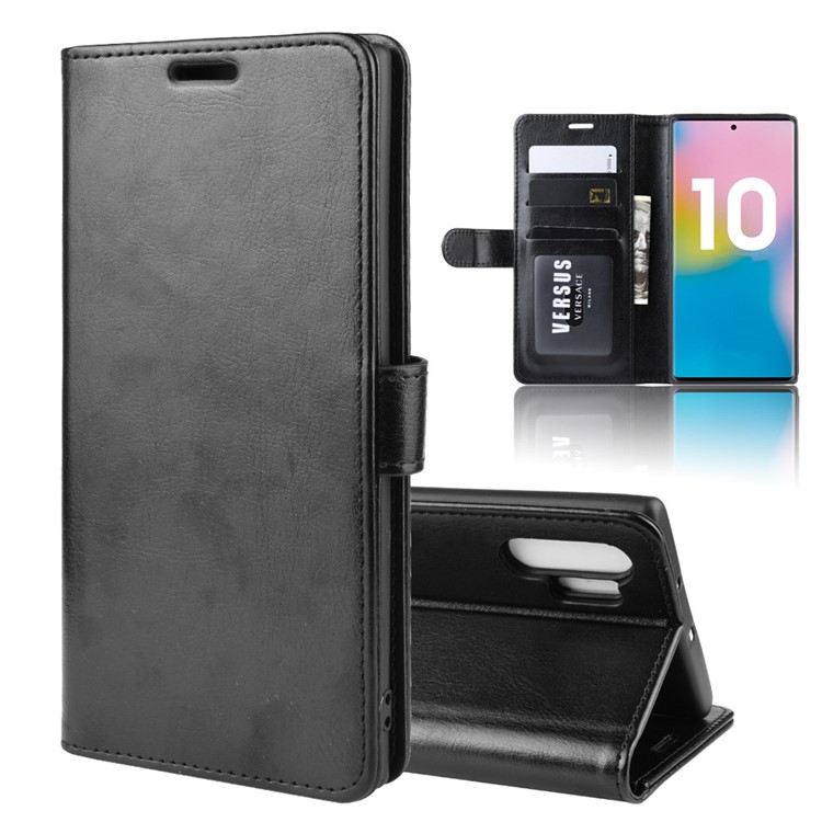 Etui Portefeuille En Cuir De Peau De Cheval Fou Pour Samsung Galaxy Note 10 Pro - Noir-2
