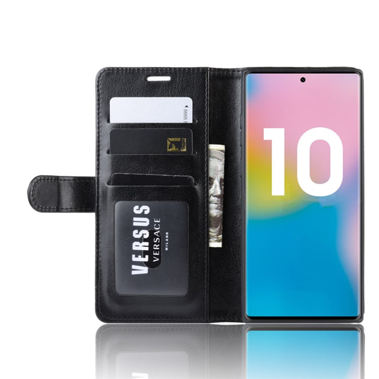 Etui Portefeuille En Cuir De Peau De Cheval Fou Pour Samsung Galaxy Note 10 Pro - Noir-6