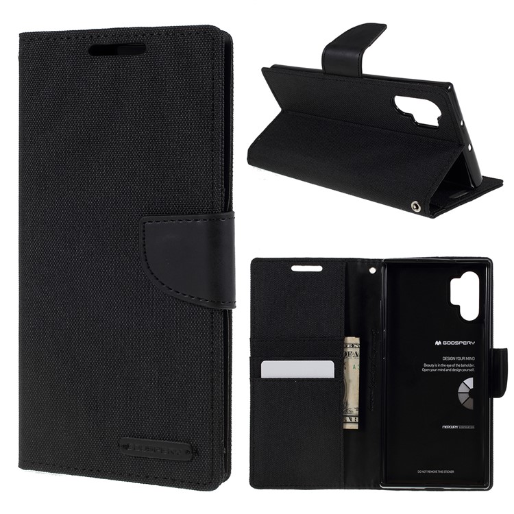 MERCURY GOOSPERY Canvas Diary Leather Mobile Phone Shell for Samsung Galaxy Note 10 Plus - Black-1