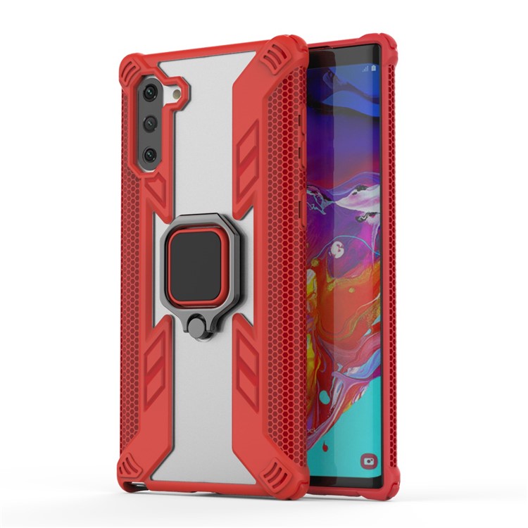 Style Hybride Boîtier De Téléphone Hybride PC + TPU Style Guerrier Avec Béquille Pour Samsung Galaxy Note 10 - Rouge-1