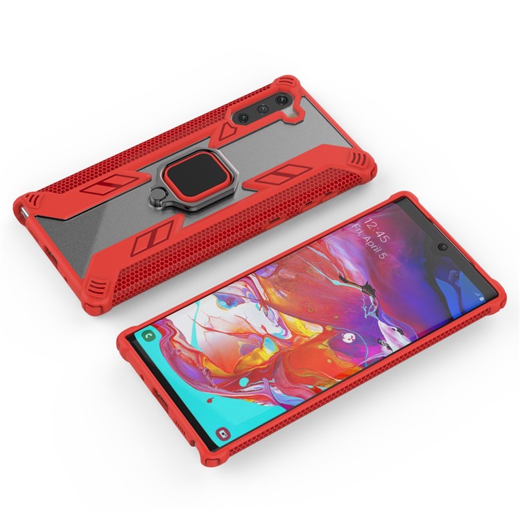 Style Hybride Boîtier De Téléphone Hybride PC + TPU Style Guerrier Avec Béquille Pour Samsung Galaxy Note 10 - Rouge-2