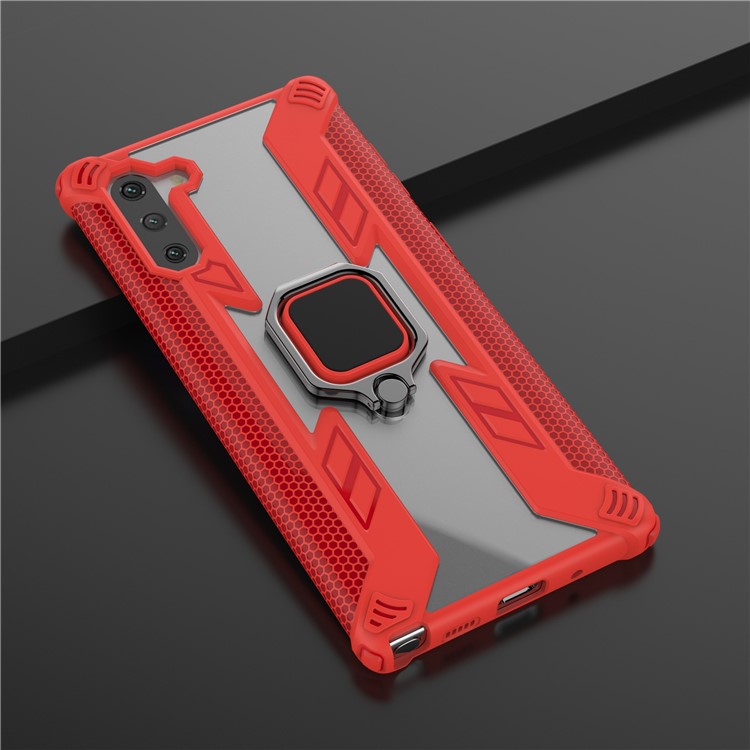 Style Hybride Boîtier De Téléphone Hybride PC + TPU Style Guerrier Avec Béquille Pour Samsung Galaxy Note 10 - Rouge-5