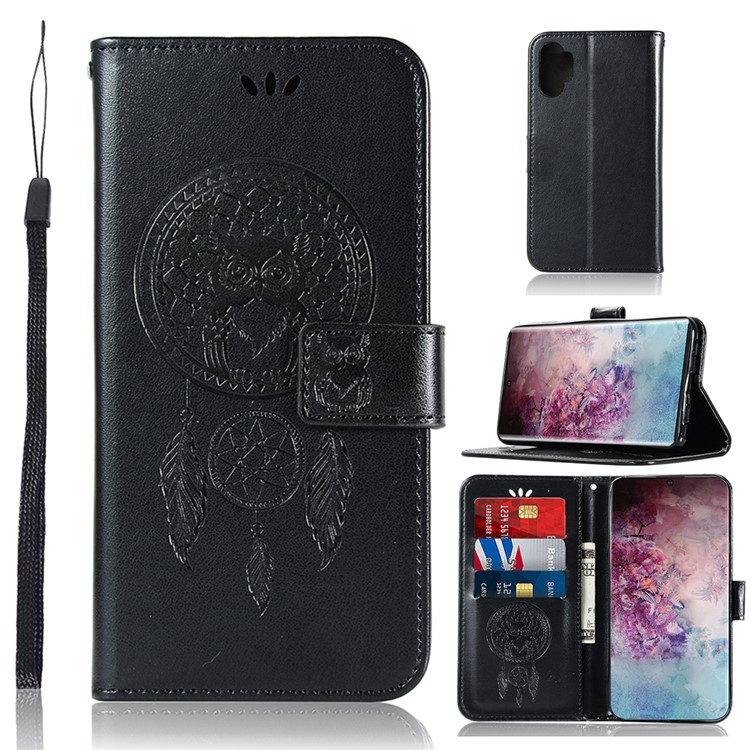 Imprinted Dream Catcher Owl Leather Wallet Phone Case for Samsung Galaxy Note 10 Pro/Note 10 Plus - Black-1