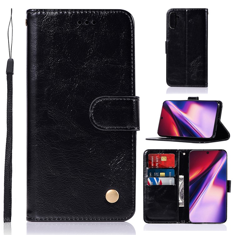 Premium Vintage Style PU Leather Wallet Phone Case for Samsung Galaxy Note 10 - Black-1