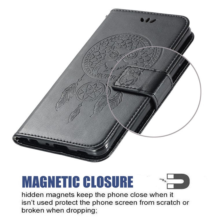 Imprinted Dream Catcher Owl Leather Wallet Case for Samsung Galaxy Note 10 - Black-7