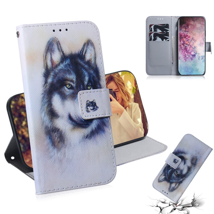 Pattern Printing Leather Wallet Stand Case for Samsung Galaxy Note 10 Pro - Black and White Wolf-1