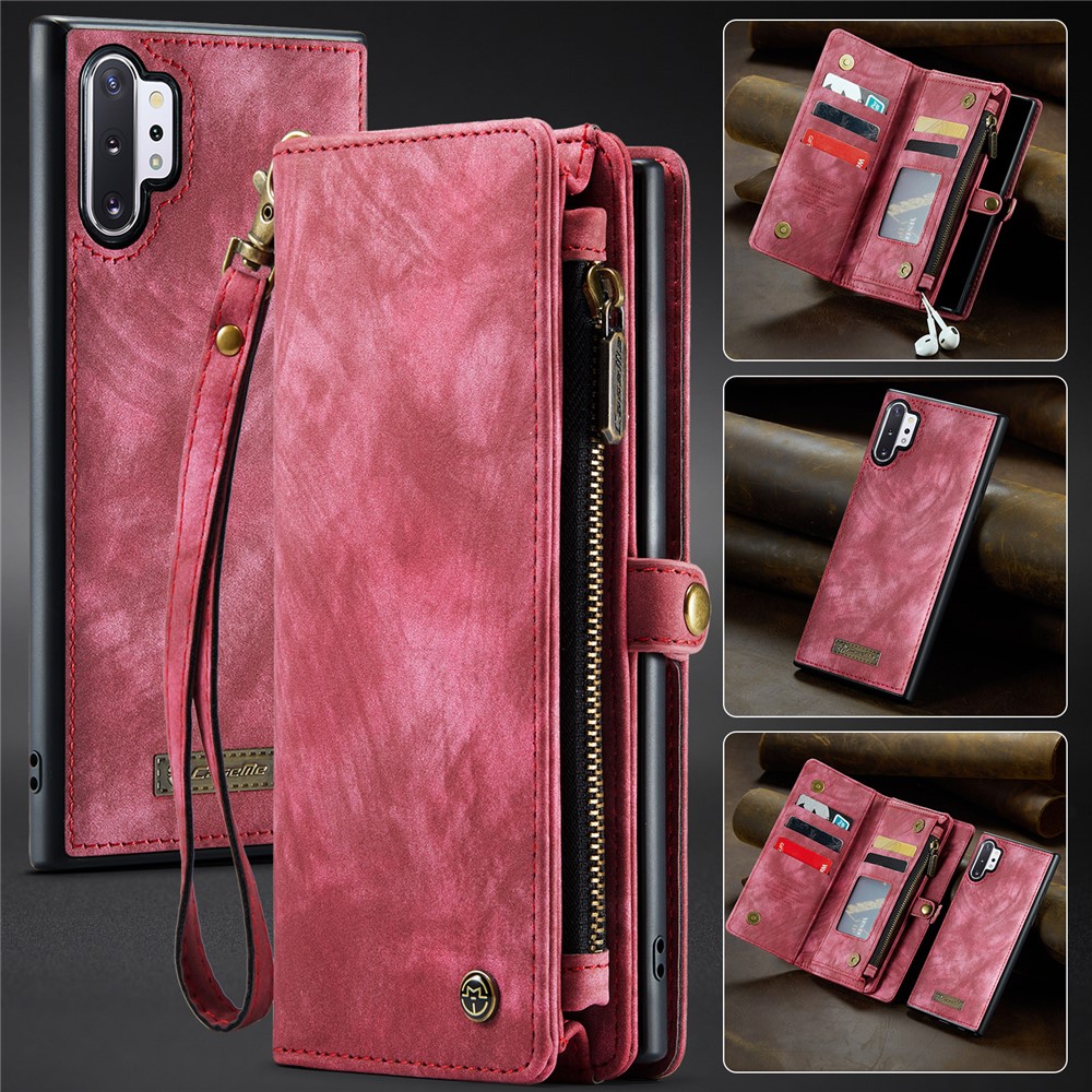CASEME 008 Series 2-in-1 Multi-slot Wallet Vintage Split Leather Protective Case for Samsung Galaxy Note 10 Plus/10 Plus 5G - Red