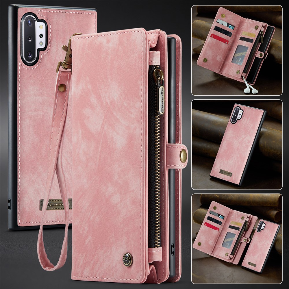 CASEME 008 Series  for Samsung Galaxy Note 10 Plus / 10 Plus 5G 2-in-1 Detachable Magnetic Wallet Case PU Leather Zipper Stand Protective Phone Cover - Pink