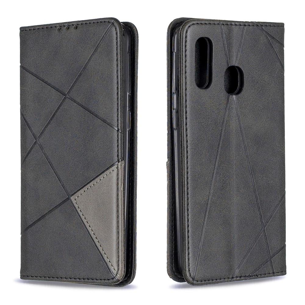 Geometric Pattern Leather Phone Casing for Samsung Galaxy A40 - Black-4