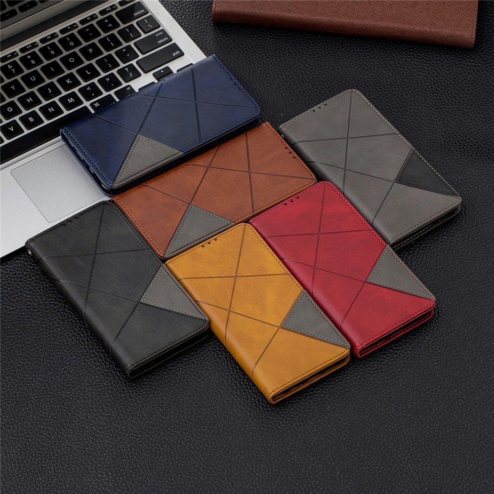 Funda De Cuero Con Ranuras Para Tarjetas De Patrones Geométricos Para Samsung Galaxy A20e / A10e - Negro-11