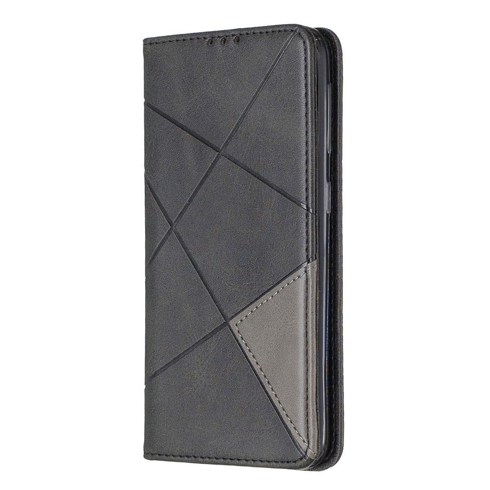 Funda De Cuero Con Ranuras Para Tarjetas De Patrones Geométricos Para Samsung Galaxy A20e / A10e - Negro-2