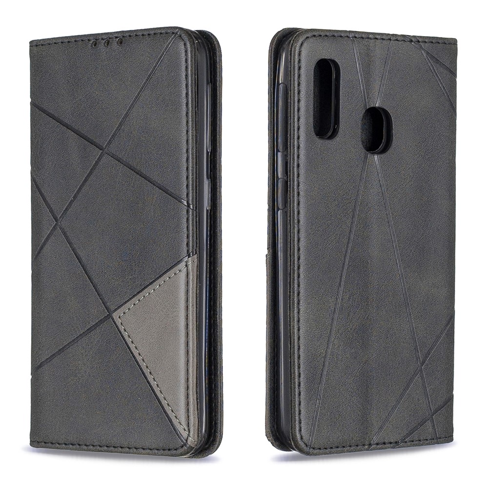 Funda De Cuero Con Ranuras Para Tarjetas De Patrones Geométricos Para Samsung Galaxy A20e / A10e - Negro-4