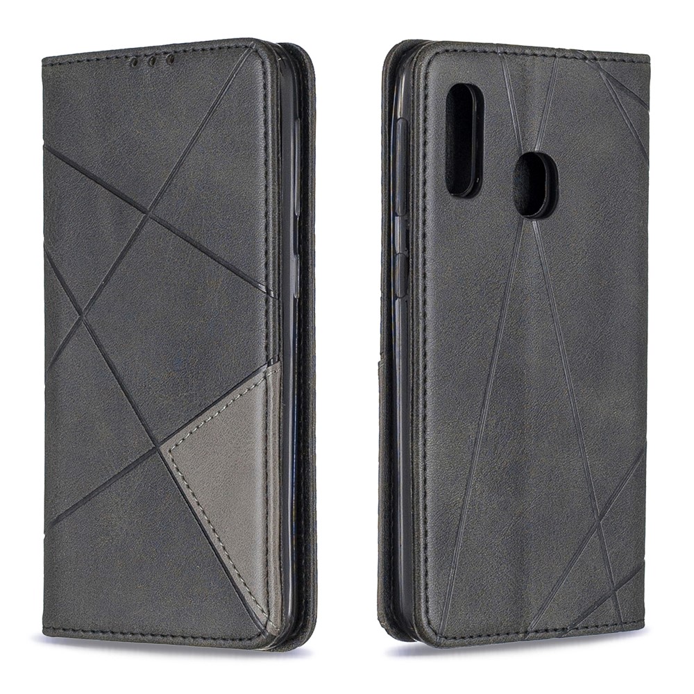 Ranuras de Tarjetas de Patrón Geométrico Case de Cuero Para Samsung Galaxy A20e/a10e - Negro