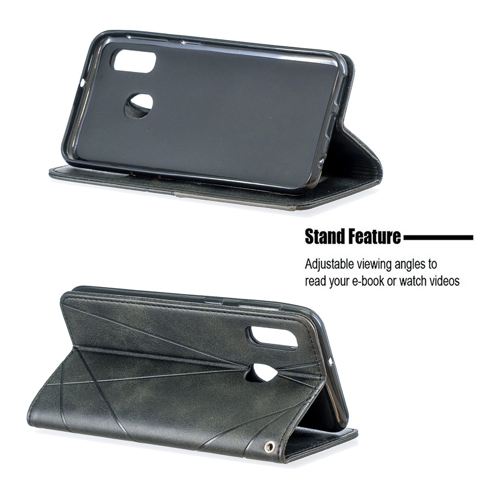 Funda De Cuero Con Ranuras Para Tarjetas De Patrones Geométricos Para Samsung Galaxy A20e / A10e - Negro-5