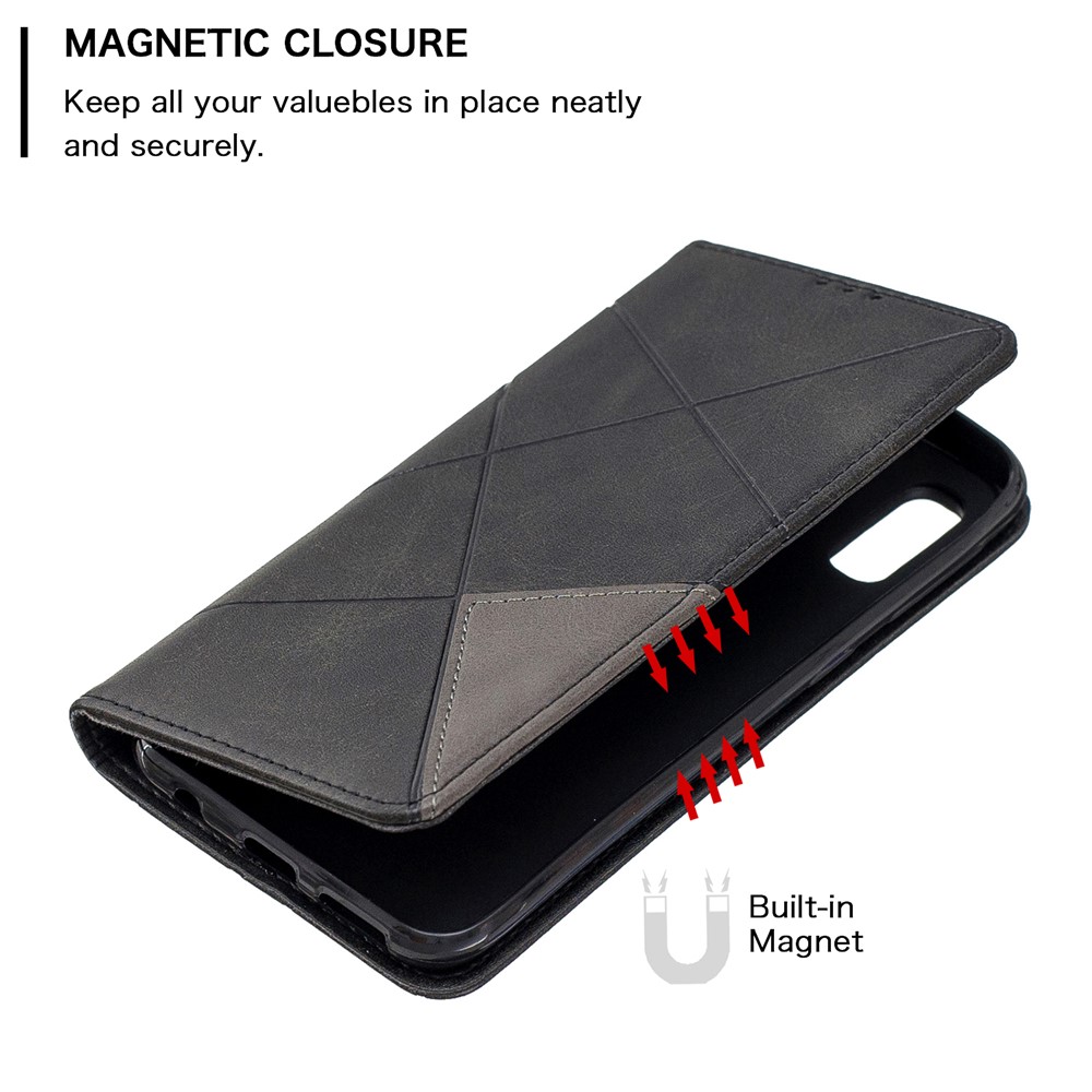 Funda De Cuero Con Ranuras Para Tarjetas De Patrones Geométricos Para Samsung Galaxy A20e / A10e - Negro-6
