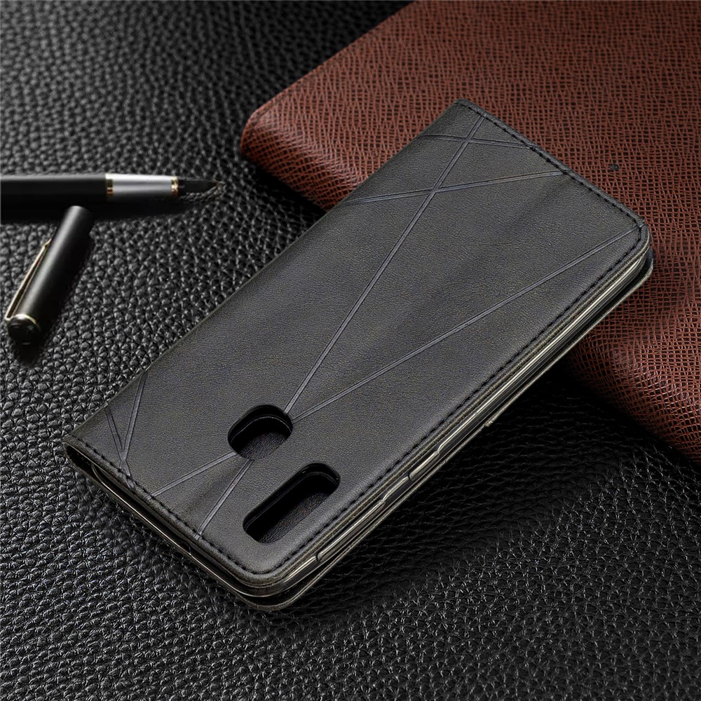 Ranuras de Tarjetas de Patrón Geométrico Case de Cuero Para Samsung Galaxy A20e/a10e - Negro