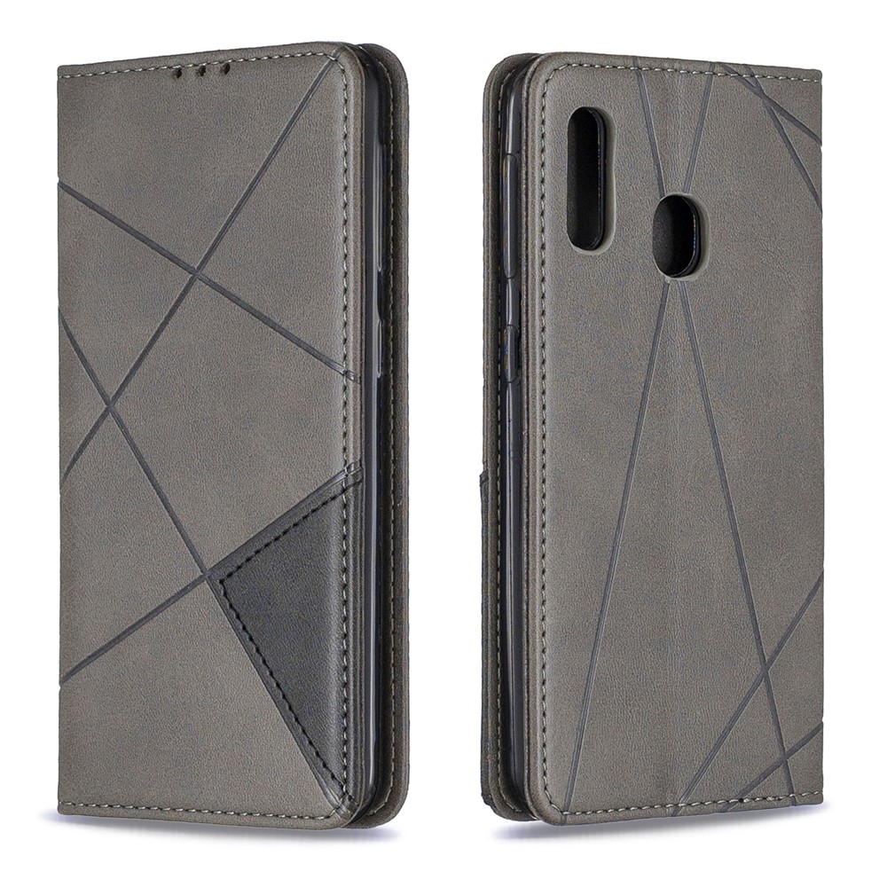 Funda De Cuero Con Ranuras Para Tarjetas De Patrones Geométricos Para Samsung Galaxy A20e / A10e - Gris-4