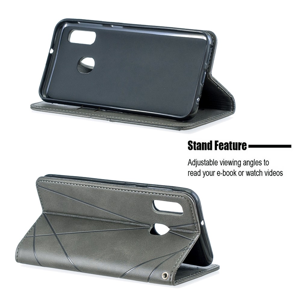Funda De Cuero Con Ranuras Para Tarjetas De Patrones Geométricos Para Samsung Galaxy A20e / A10e - Gris-5