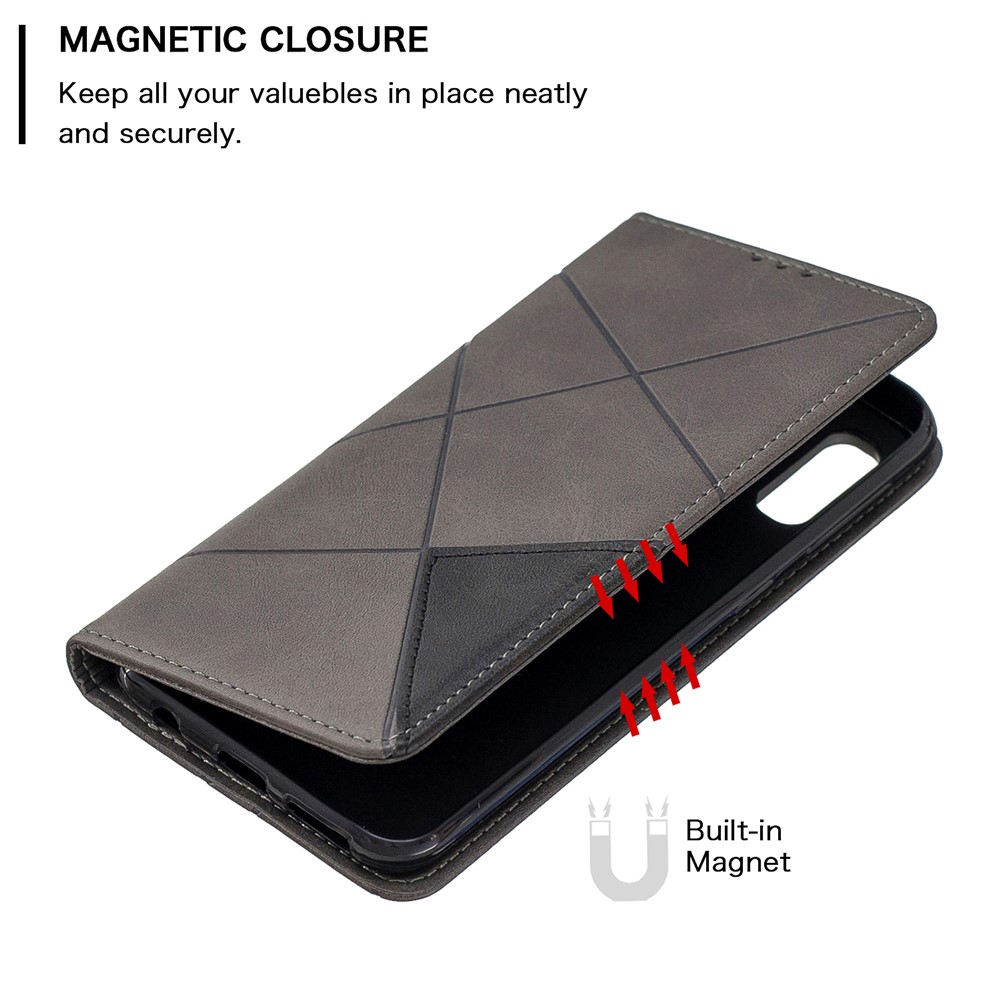Funda De Cuero Con Ranuras Para Tarjetas De Patrones Geométricos Para Samsung Galaxy A20e / A10e - Gris-6