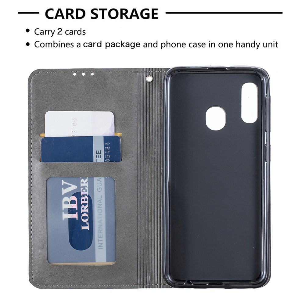 Funda De Cuero Con Ranuras Para Tarjetas De Patrones Geométricos Para Samsung Galaxy A20e / A10e - Gris-7