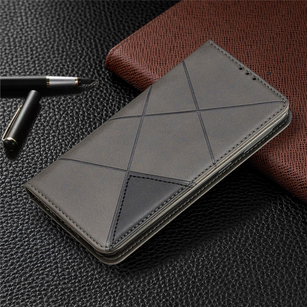 Funda De Cuero Con Ranuras Para Tarjetas De Patrones Geométricos Para Samsung Galaxy A20e / A10e - Gris-8