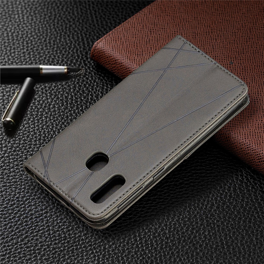 Funda De Cuero Con Ranuras Para Tarjetas De Patrones Geométricos Para Samsung Galaxy A20e / A10e - Gris-9