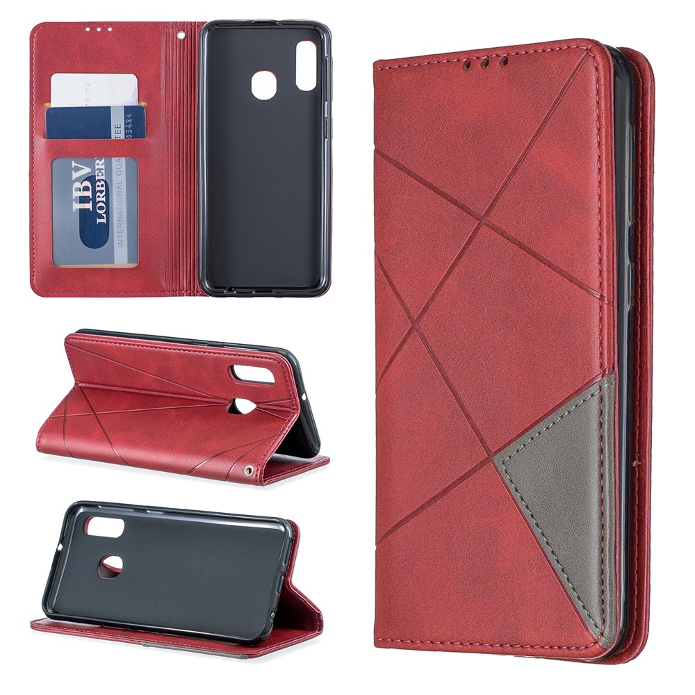 Geometric Pattern Card Slots Leather Case for Samsung Galaxy A20e/A10e - Red-1