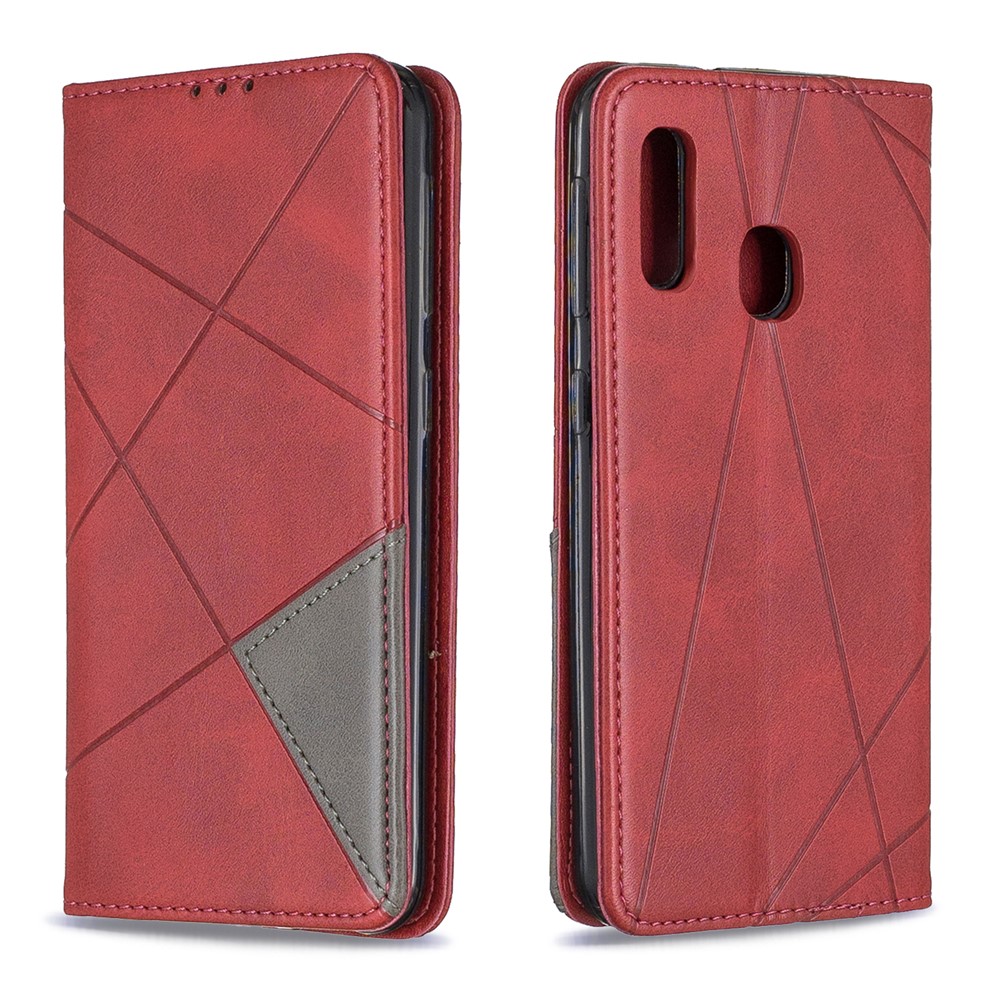 Geometric Pattern Card Slots Leather Case for Samsung Galaxy A20e/A10e - Red-4