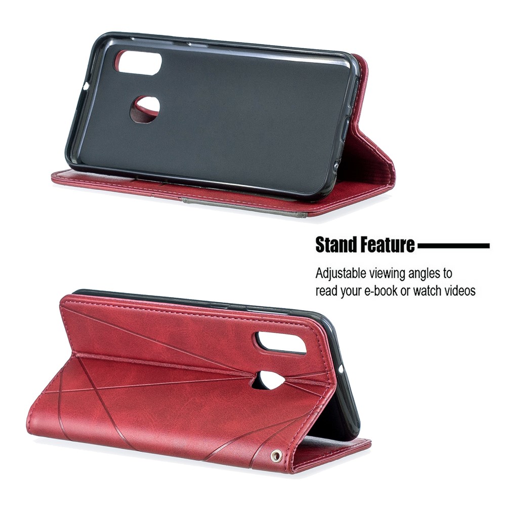 Geometric Pattern Card Slots Leather Case for Samsung Galaxy A20e/A10e - Red-5