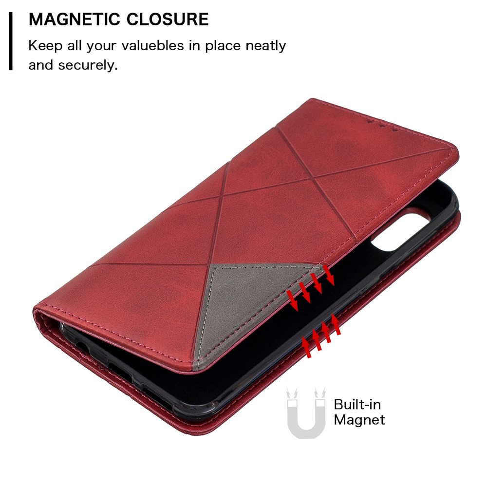 Geometric Pattern Card Slots Leather Case for Samsung Galaxy A20e/A10e - Red-6
