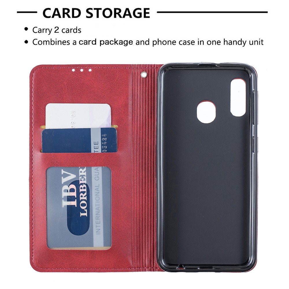 Geometric Pattern Card Slots Leather Case for Samsung Galaxy A20e/A10e - Red-7