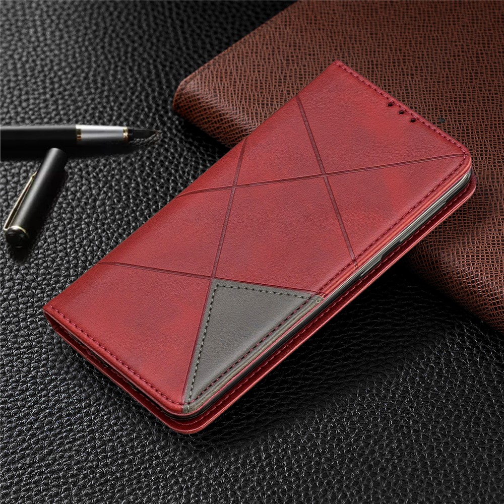 Geometric Pattern Card Slots Leather Case for Samsung Galaxy A20e/A10e - Red-8