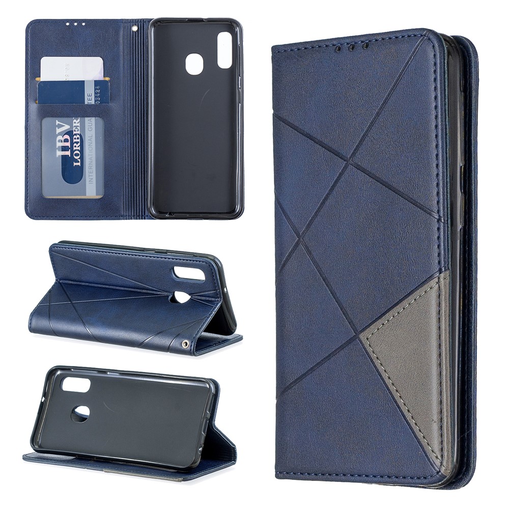 Ranuras de Tarjetas de Patrón Geométrico Case de Cuero Para Samsung Galaxy A20e/a10e - Azul