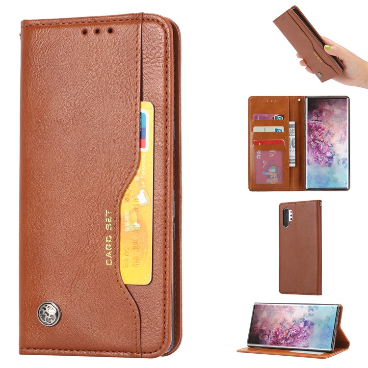 

Auto-absorbed PU Leather Stand Wallet Phone Case Cover for Samsung Galaxy Note 10 Plus/Note 10 Plus 5G - Light Brown, Samsung Galaxy Note 10 Plus