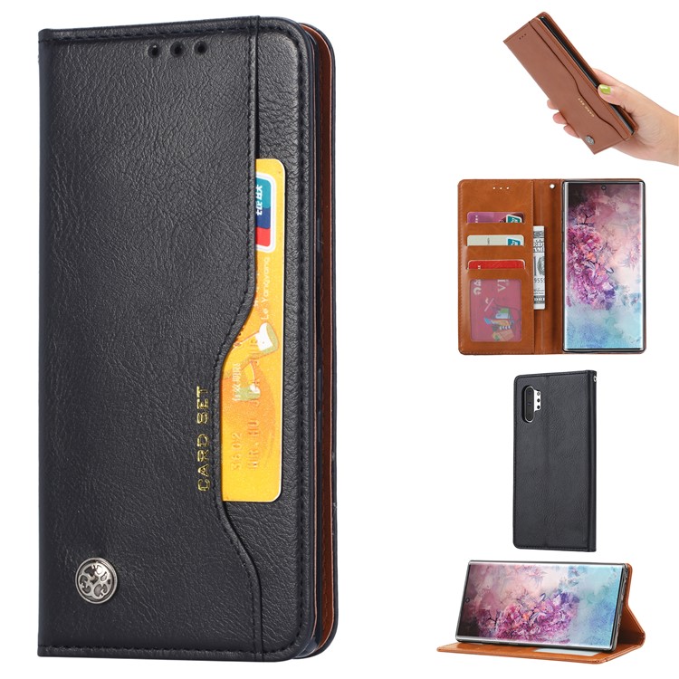 

Авто-поглощенный PU Кожаный Чехол Кошелек Телефон Чехол Для Samsung Galaxy Note 10 Pro - Черный, Samsung Galaxy Note 10 Plus