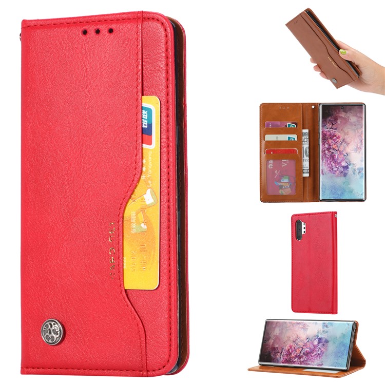 

Auto-absorbed PU Leather Stand Wallet Phone Case Cover for Samsung Galaxy Note 10 Plus/Note 10 Plus 5G - Red, Samsung Galaxy Note 10 Plus