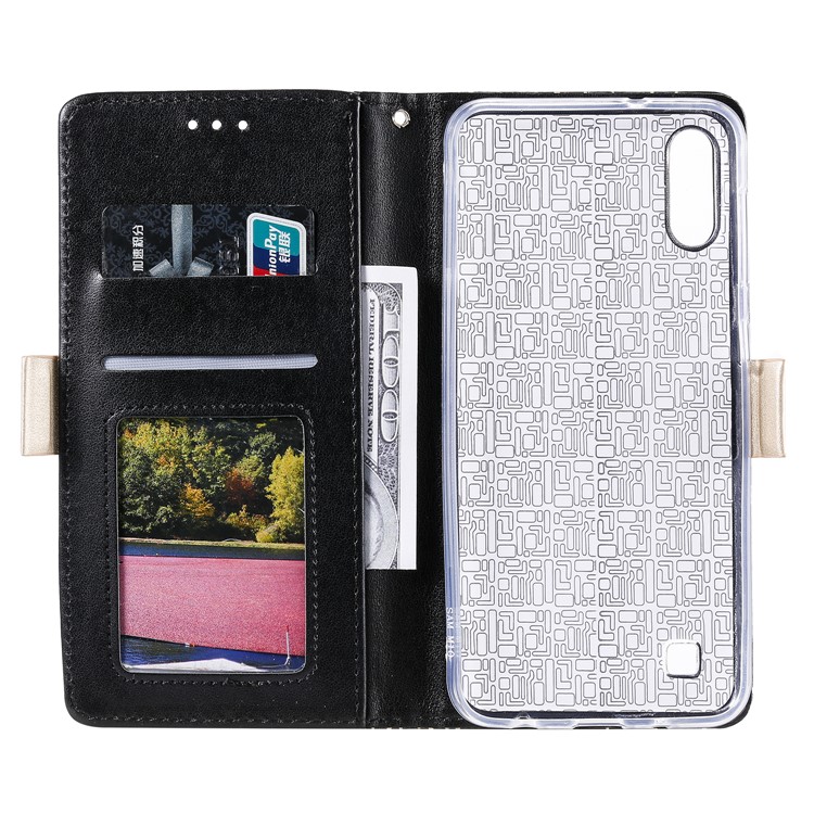 Case de Billetera de Cuero de Bolsillo de Patrón de Flores de Encaje Para Samsung Galaxy A10/M10 - Negro