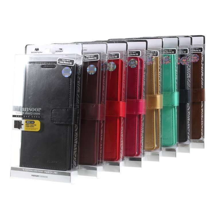 MERCURY GOOSPERY Mansoor Estilo Carteira PU Couro Cobrindo Para Samsung Galaxy Note 10 - Preto-10