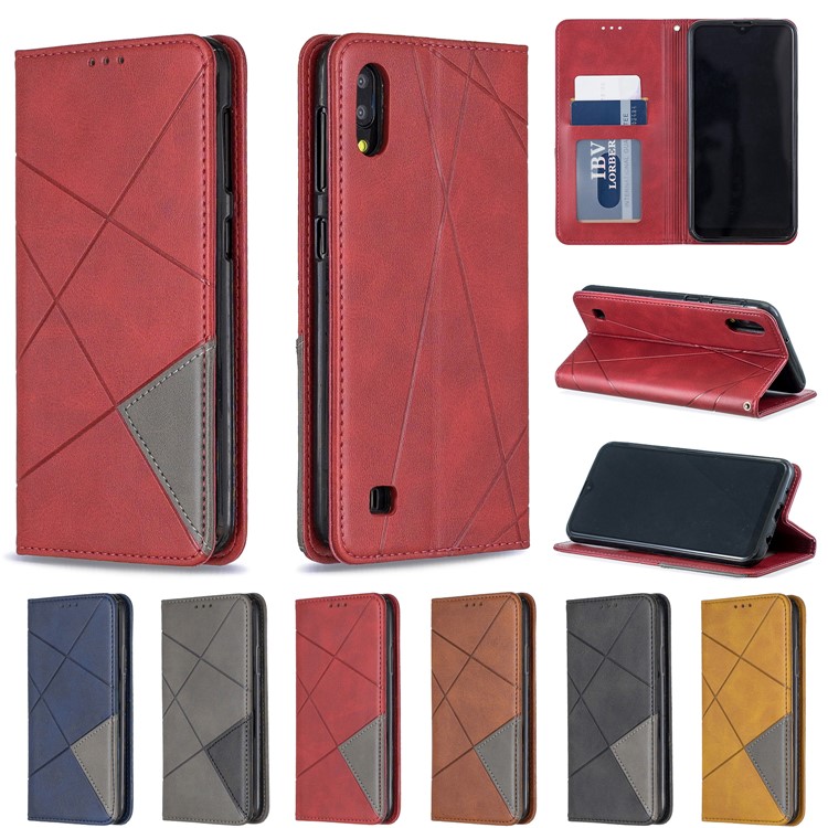 Geometric Pattern Auto-absorbed Card Holder PU Leather Phone Shell for Samsung Galaxy M10/A10 - Black-10