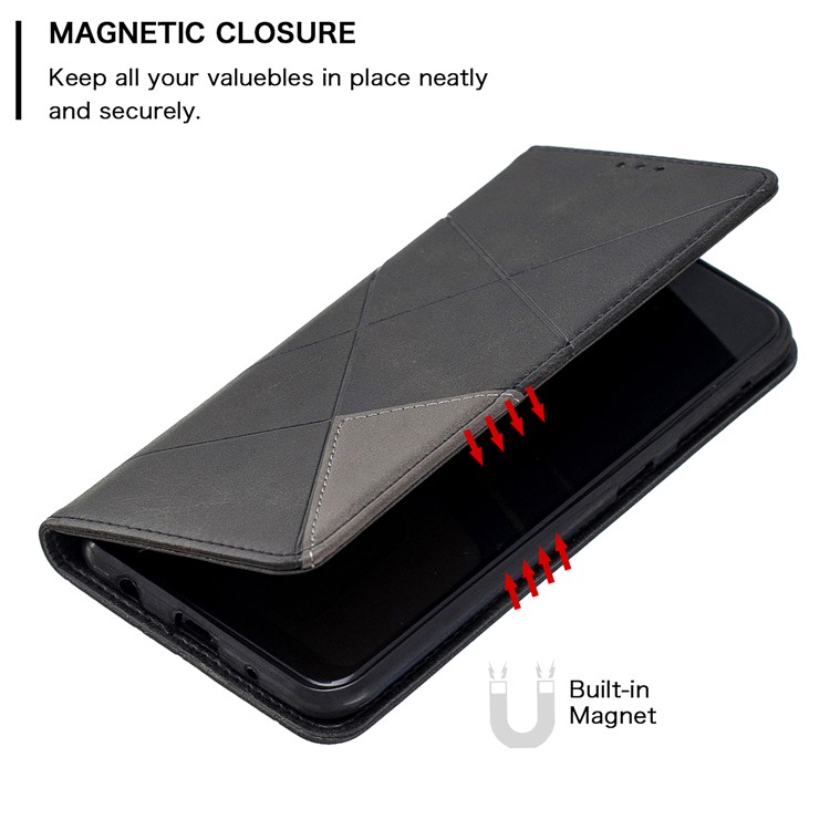 Geometric Pattern Auto-absorbed Card Holder PU Leather Phone Shell for Samsung Galaxy M10/A10 - Black-3