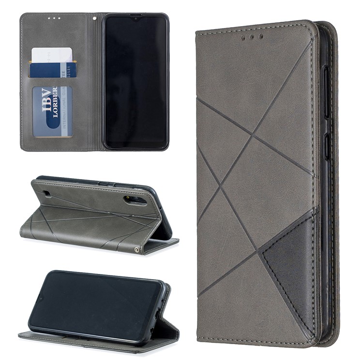O Teste Padrão Geométrico Auto-absorveu O Suporte Do Telefone Do Couro Do Plutônio Do Escudo Para A Galáxia M10 / A10 De Samsung - Cinzento-1