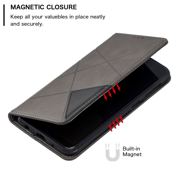 O Teste Padrão Geométrico Auto-absorveu O Suporte Do Telefone Do Couro Do Plutônio Do Escudo Para A Galáxia M10 / A10 De Samsung - Cinzento-3