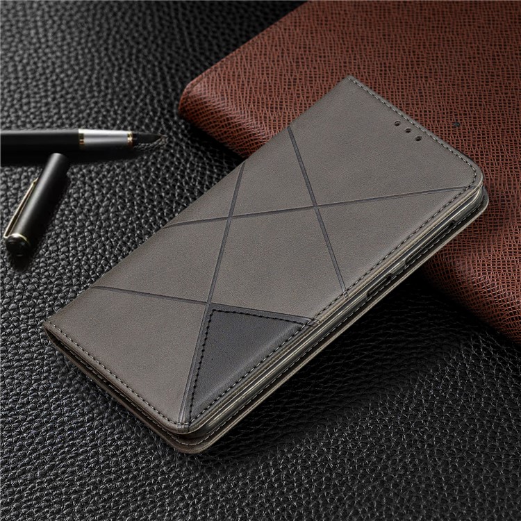 O Teste Padrão Geométrico Auto-absorveu O Suporte Do Telefone Do Couro Do Plutônio Do Escudo Para A Galáxia M10 / A10 De Samsung - Cinzento-5