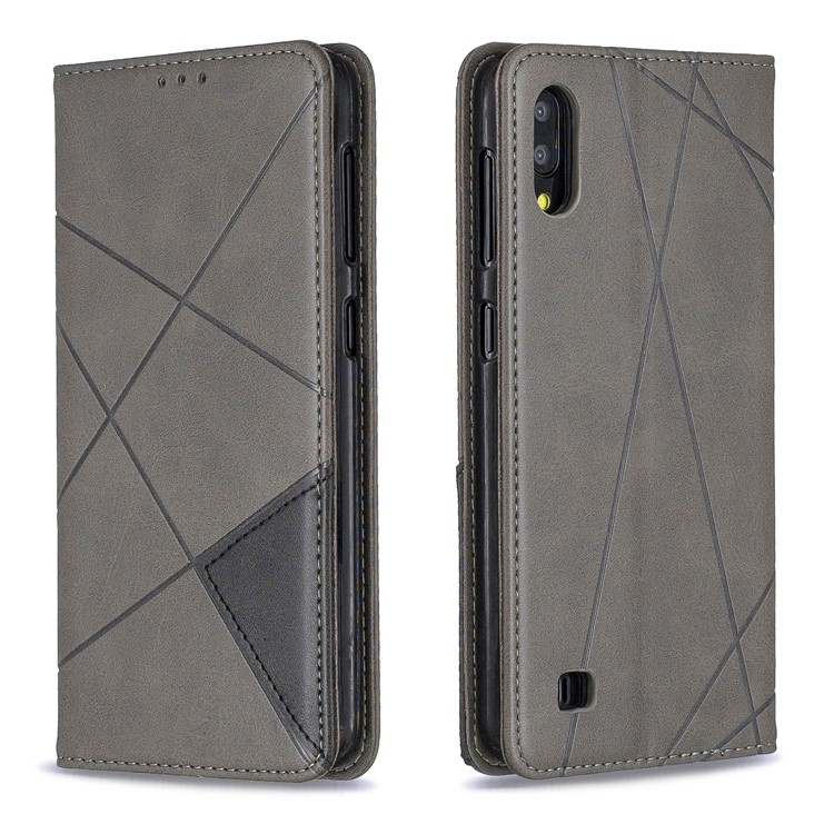 O Teste Padrão Geométrico Auto-absorveu O Suporte Do Telefone Do Couro Do Plutônio Do Escudo Para A Galáxia M10 / A10 De Samsung - Cinzento-9