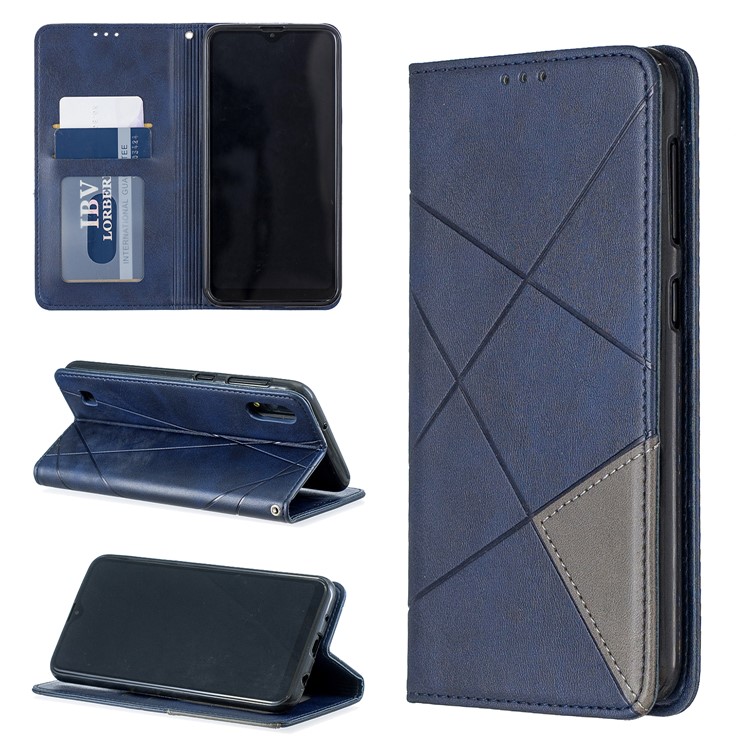 Patrón Geométrico Autoabsorbido Titular De La Tarjeta PU Cuero Carcasa Del Teléfono Para Samsung Galaxy M10 / A10 - Azul Oscuro-1
