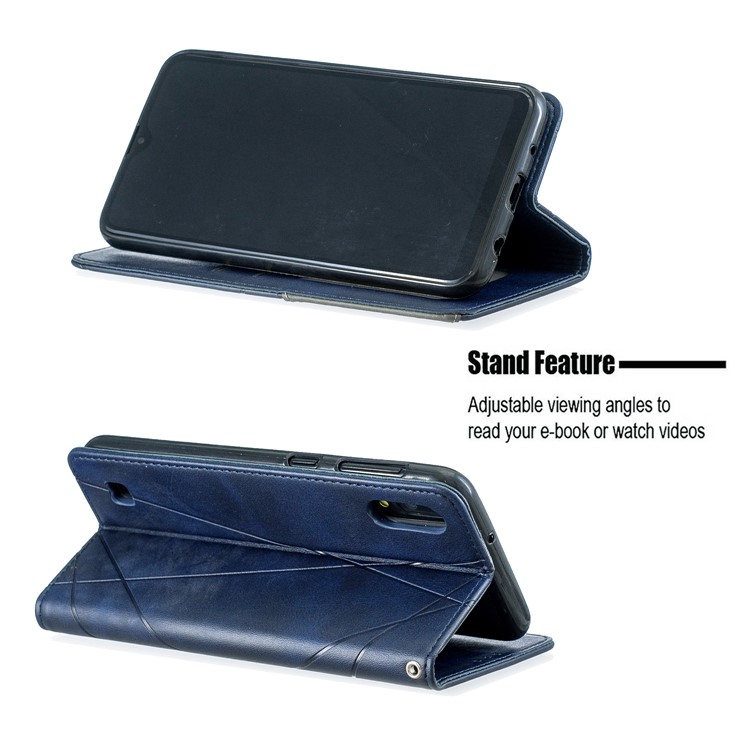 Patrón Geométrico Autoabsorbido Titular De La Tarjeta PU Cuero Carcasa Del Teléfono Para Samsung Galaxy M10 / A10 - Azul Oscuro-2