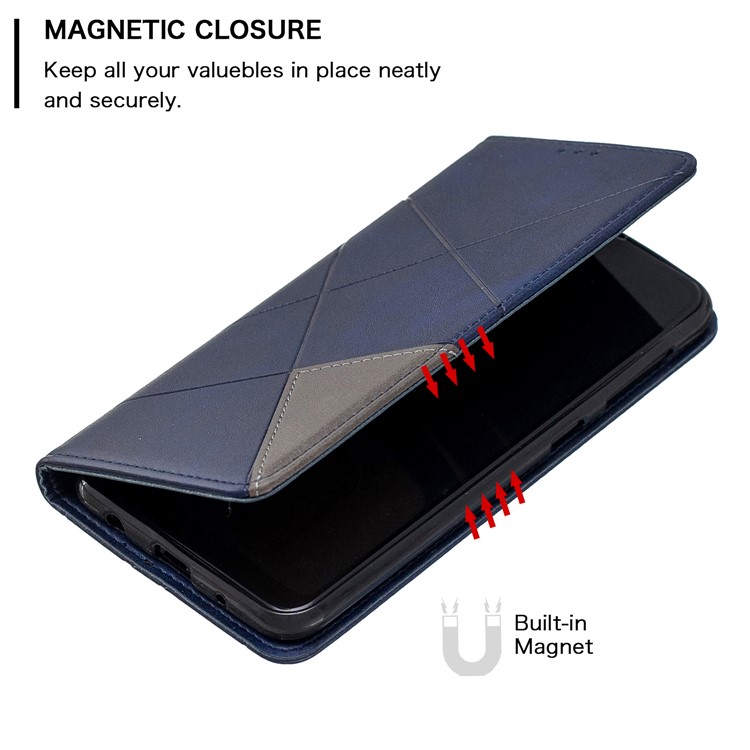 Patrón Geométrico Autoabsorbido Titular De La Tarjeta PU Cuero Carcasa Del Teléfono Para Samsung Galaxy M10 / A10 - Azul Oscuro-3