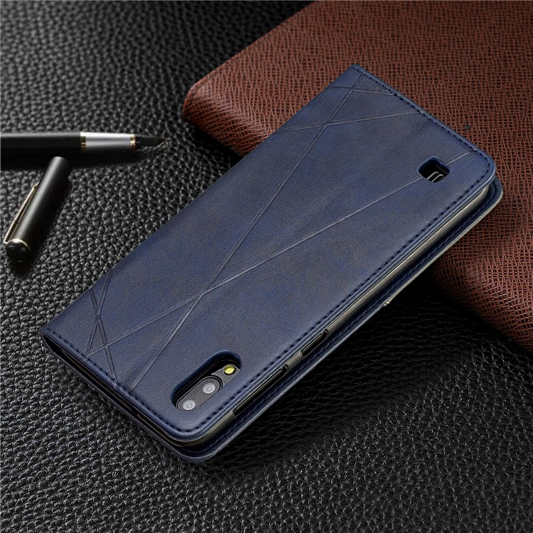 Patrón Geométrico Autoabsorbido Titular De La Tarjeta PU Cuero Carcasa Del Teléfono Para Samsung Galaxy M10 / A10 - Azul Oscuro-6